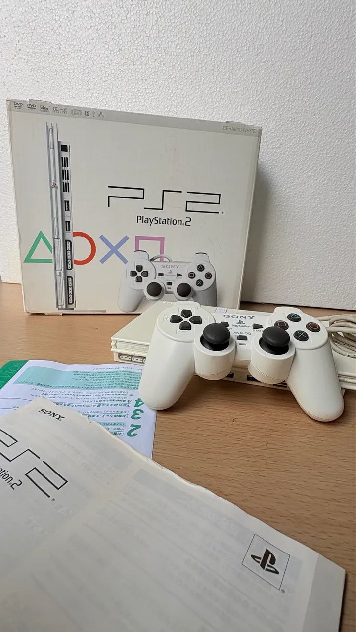 PS2 Slim Ceramic White na caixa completo - Consoles de Vídeo Game