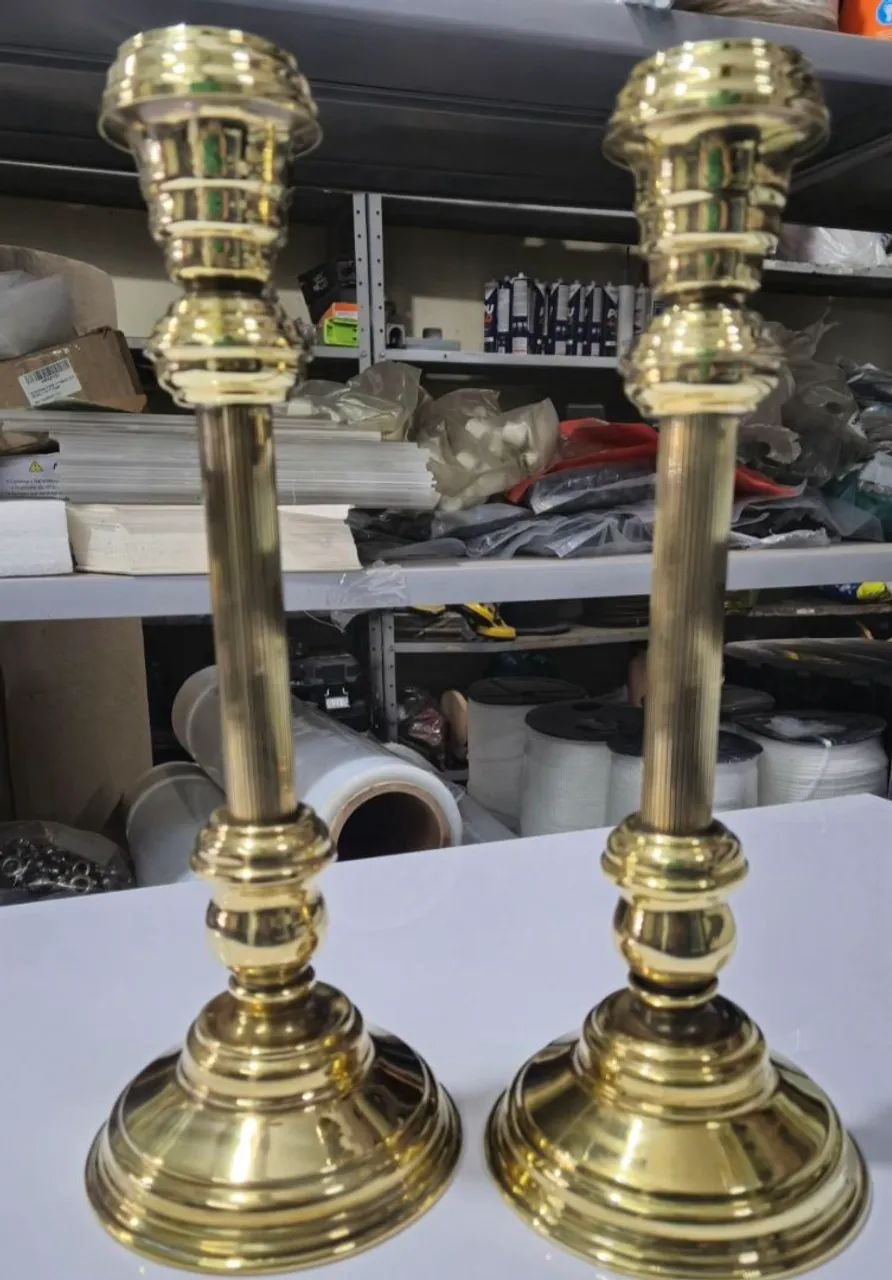 Par castiçal antigos latão dourado 