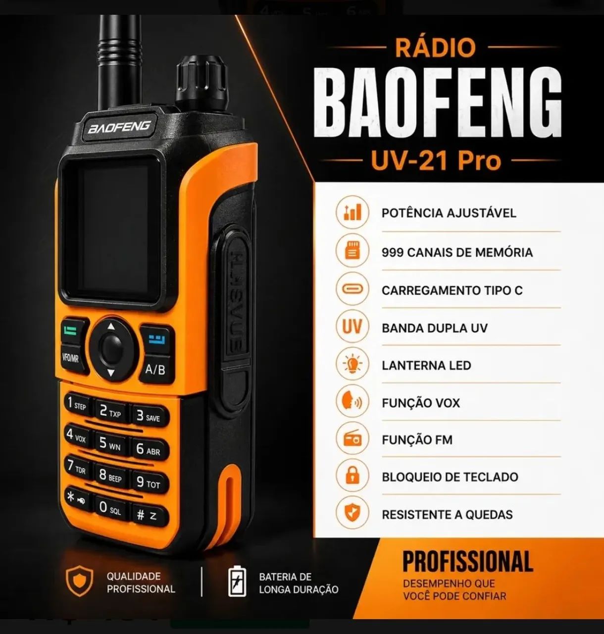 Rádio Baofeng Uv-21 10w Dual Band Uhf Vhf Longo Alcance Novo - Foto 2
