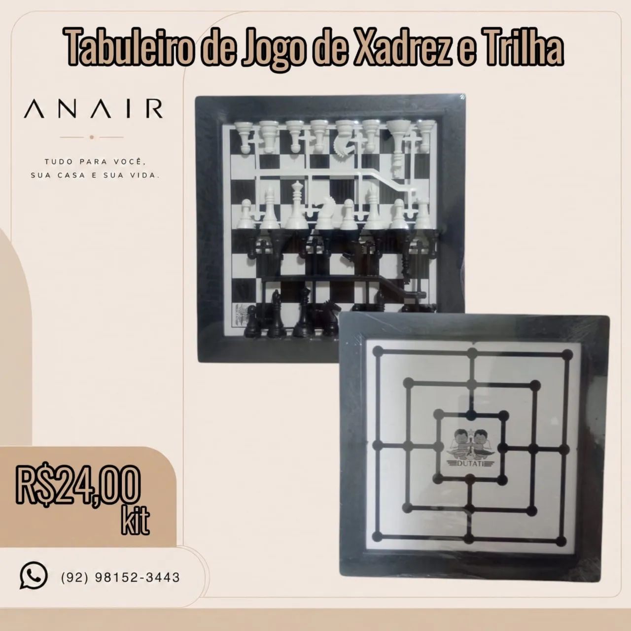 Tabuleiro de Jogo de Xadrez e Trilha 