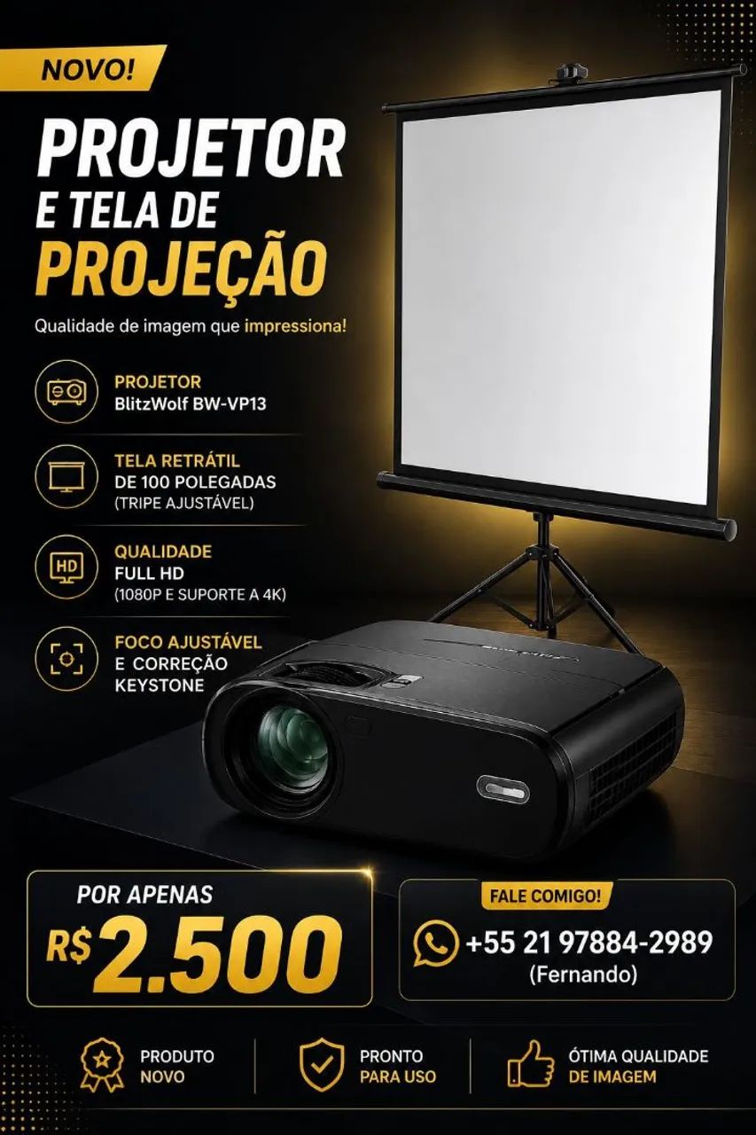 Projetor e tela profissional 