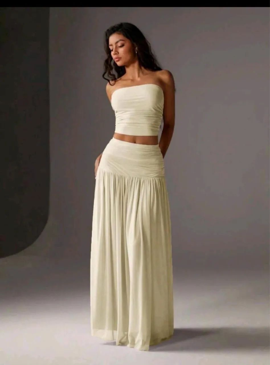 Conjunto de saia e croped da SHEIN nova amarelo tom pastel - Foto 2