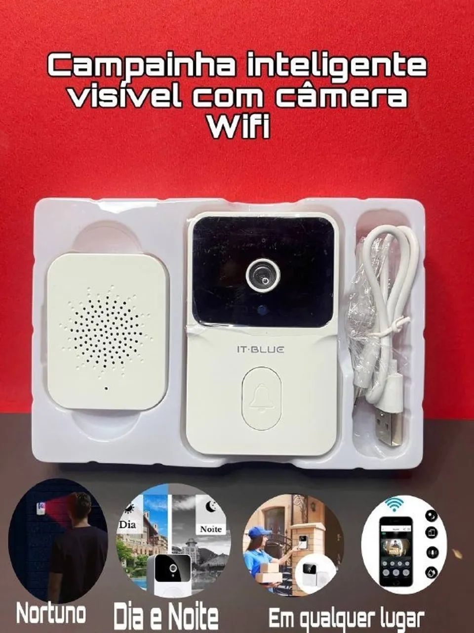 Campainha Residencial Inteligente com Câmera Wi-Fi - Foto 2