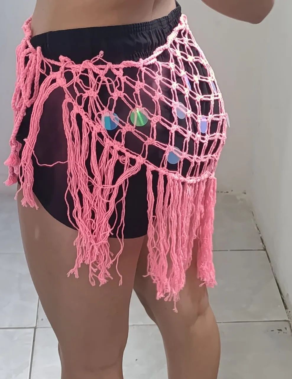 Saída de praia rosa com paetês  - Foto 3