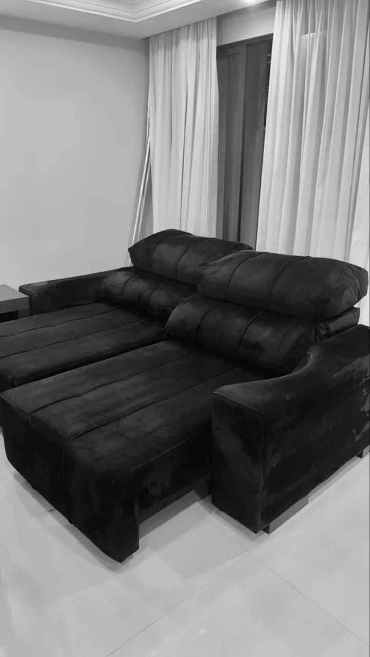 Sofá retrátil e reclinável suede preto 2,30m - Foto 3
