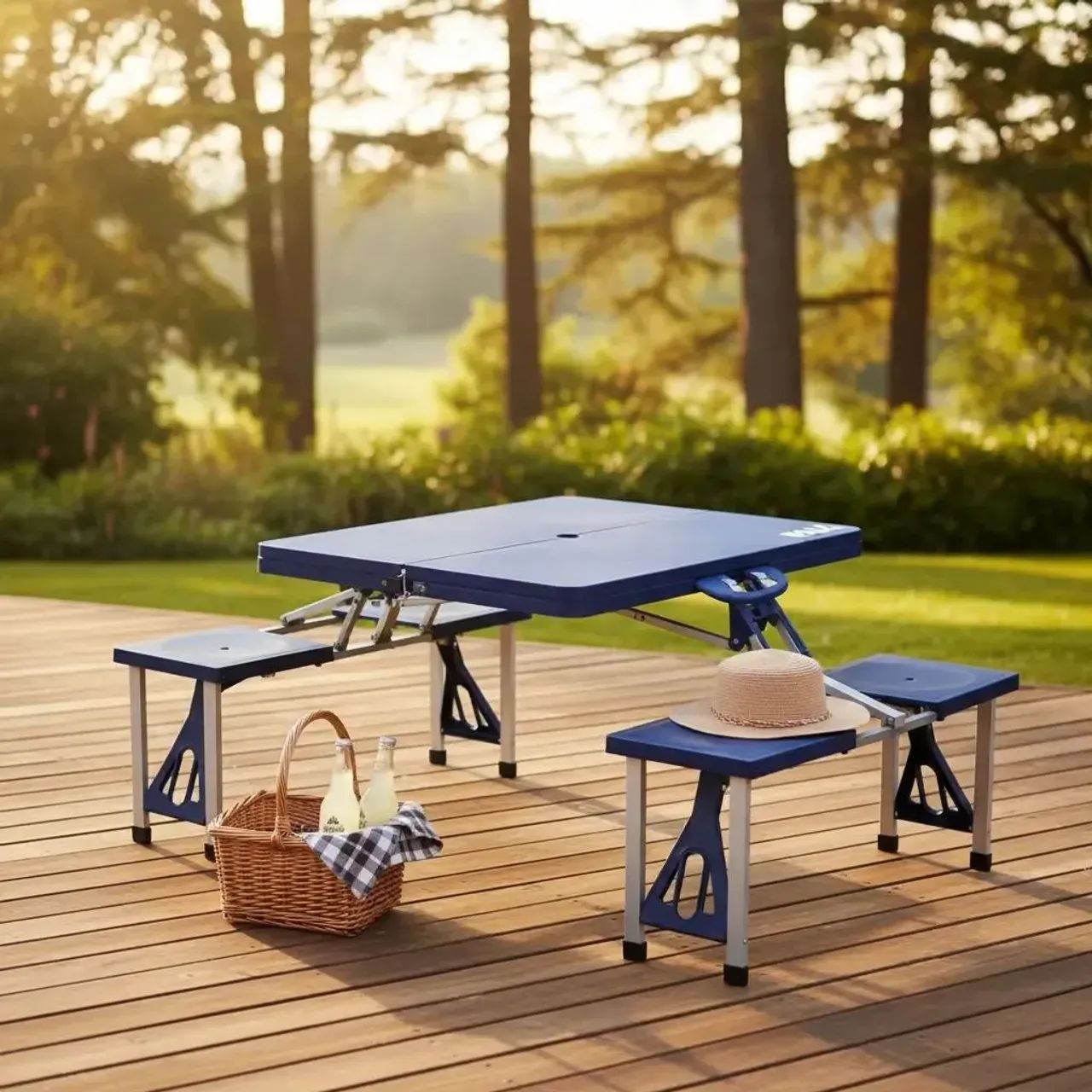 Mesa Azul Retrátil Com Acentos 