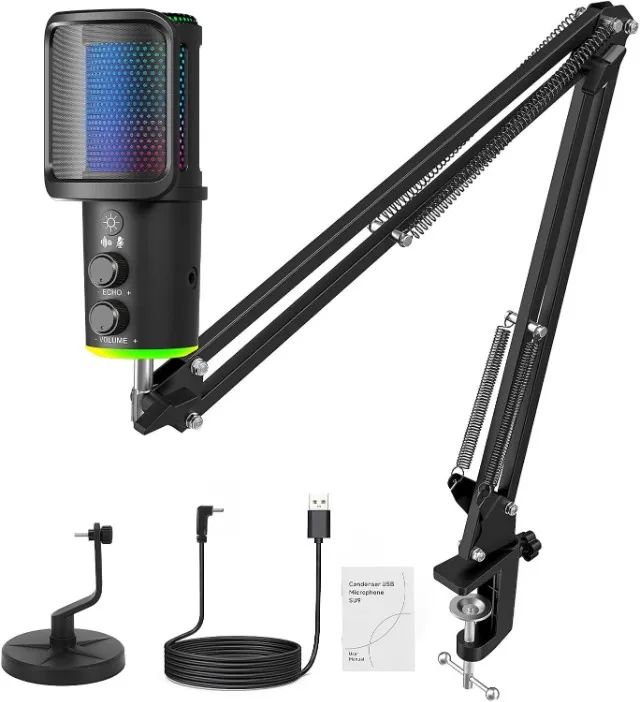 Microfone RGB,NEW USB Mic para PC/Notebook, com Arm, Condensador Mic