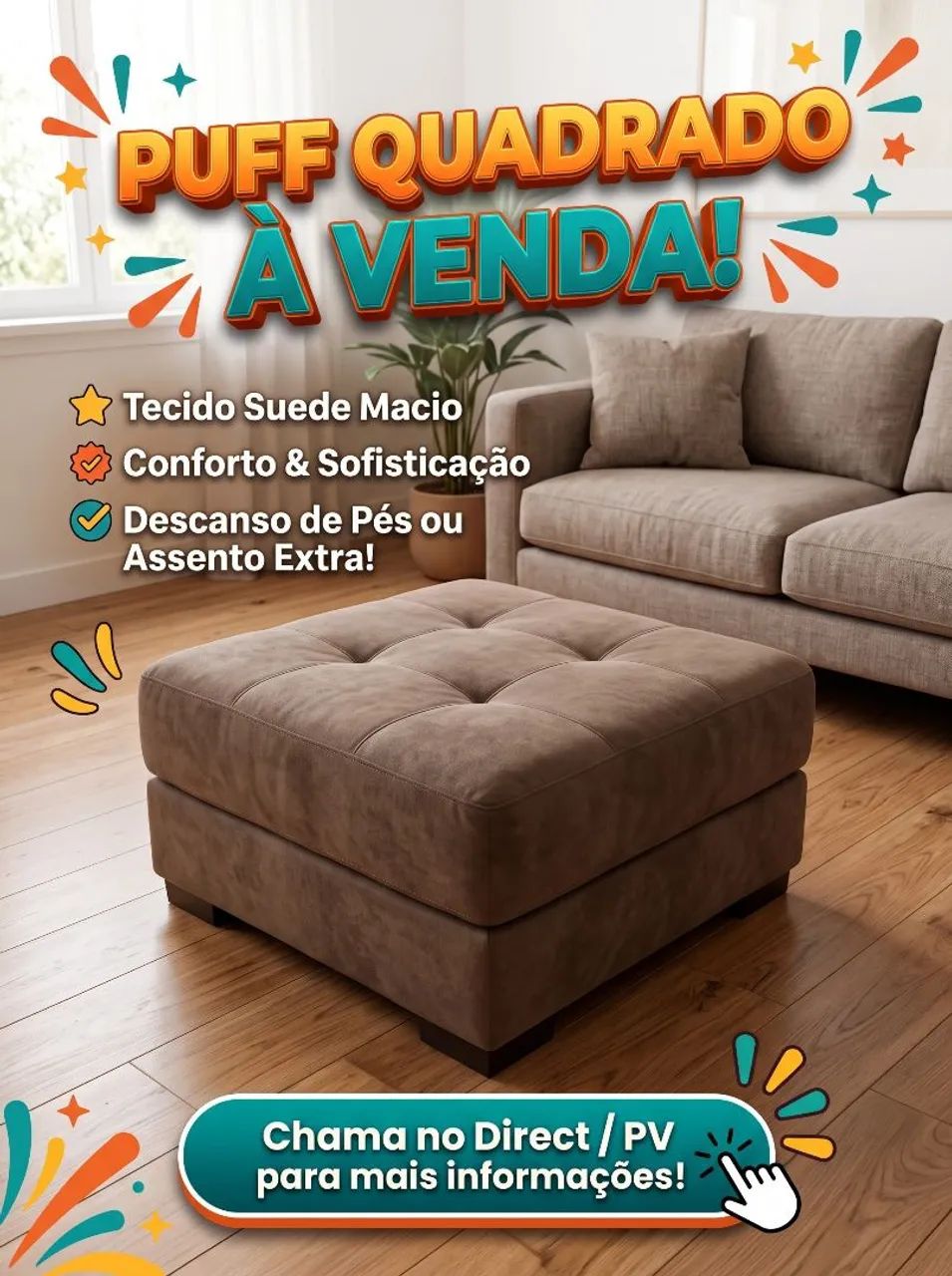 Puff Quadrado Decorativo 