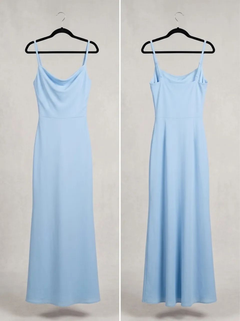 Vestido longo em crepe azul 
