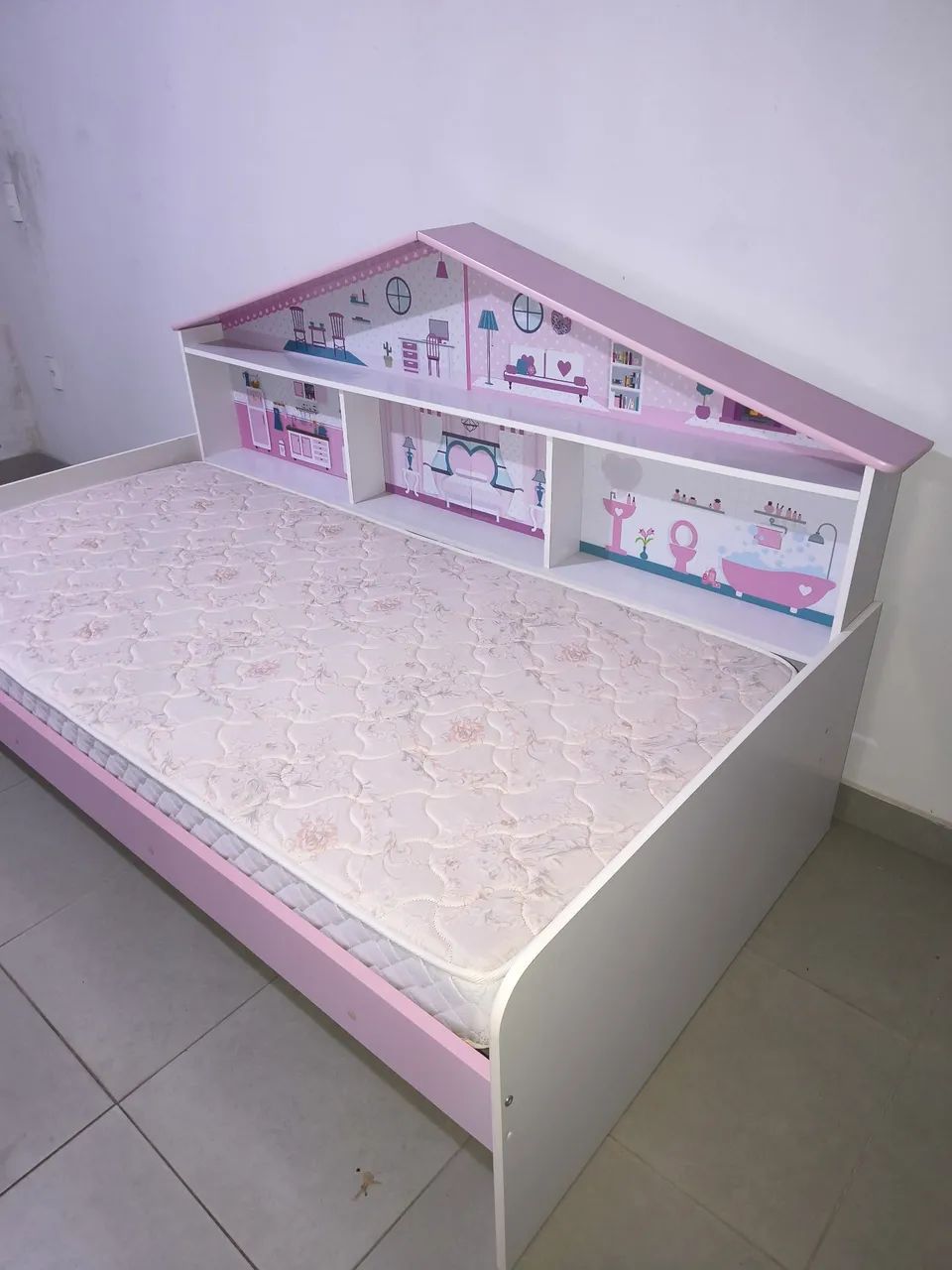 Cama Infantil com prateleira e Colchão - Menina - Foto 4