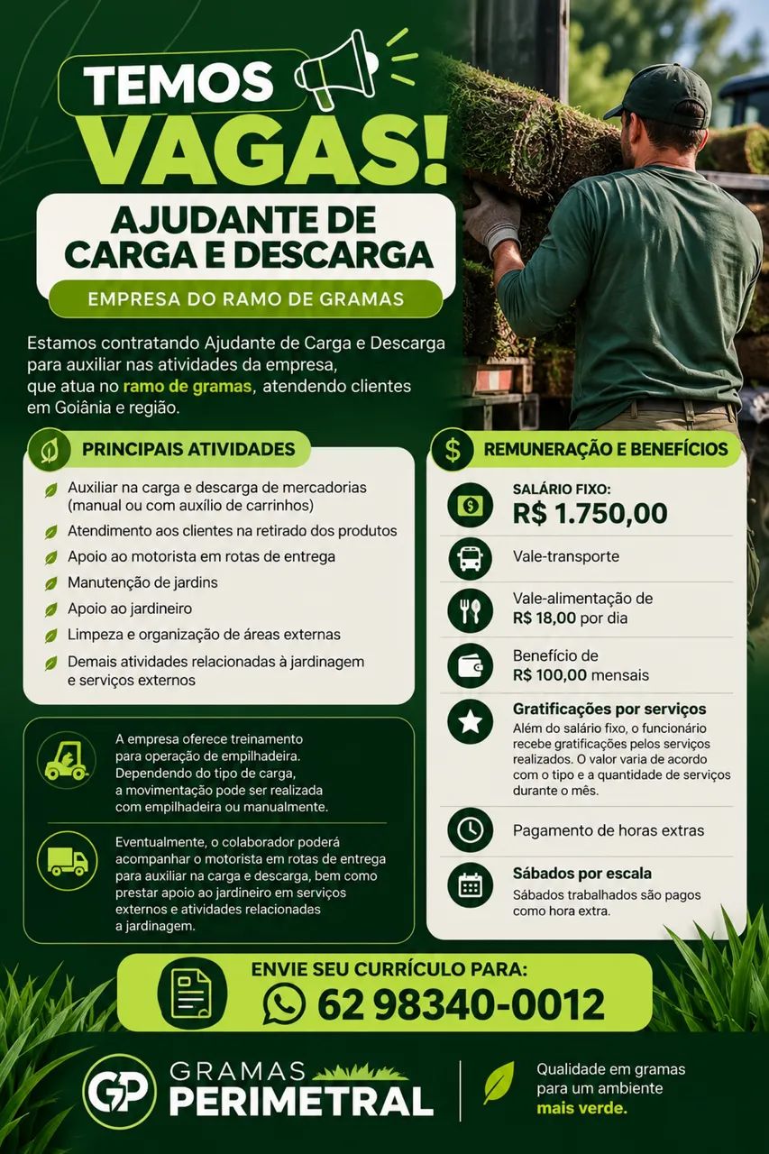 Vaga para ajudante de carga e descarga 