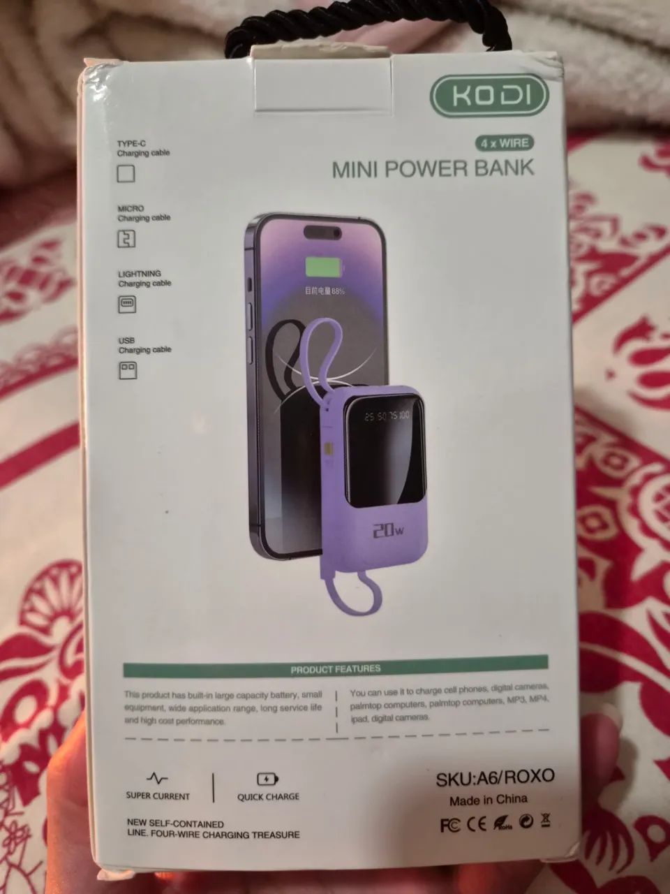 Mini power bank 10000mah com lanterna cor roxa  - Foto 2