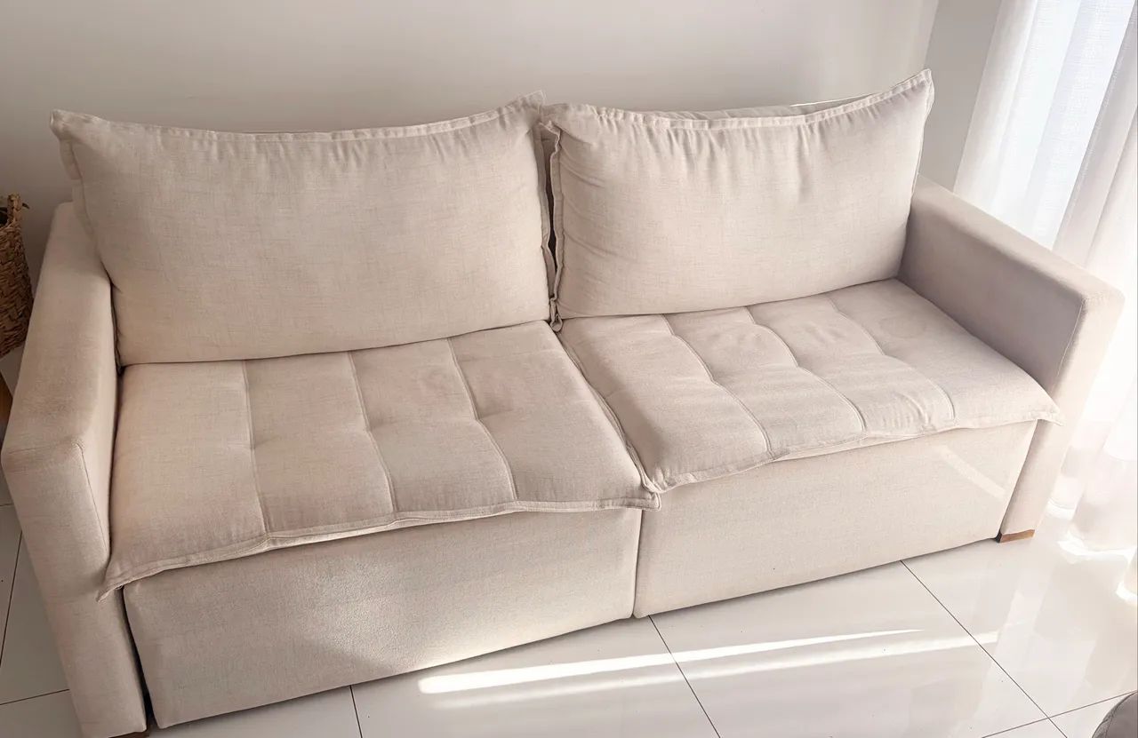 Sofá retrátil 3 lugares 2m cor creme - Foto 2