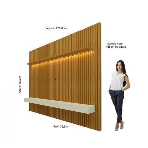 Painel para TV até 90 Polegadas 229x250cm Ripado com LED 3 Gavetas 100% MDF - Gelius - Foto 3