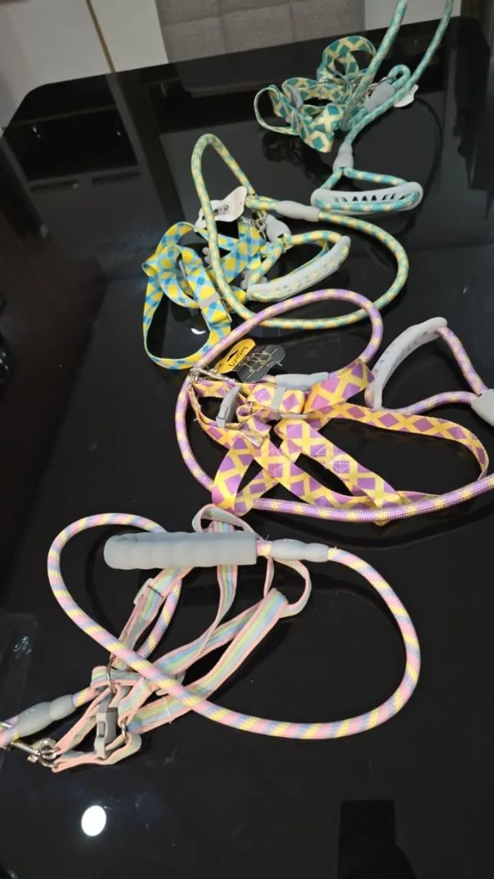 Kit com 4 guias e peitorais para cães