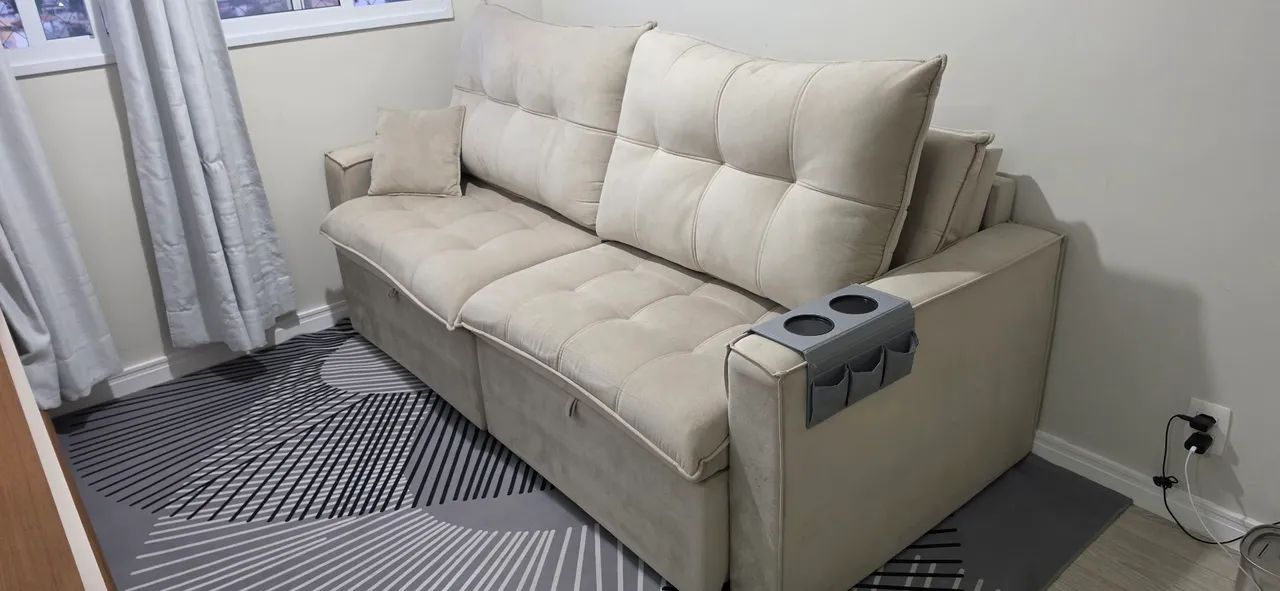 Sofá Retrátil D33 com Molas Ensacadas - Camurça Off White - Foto 2