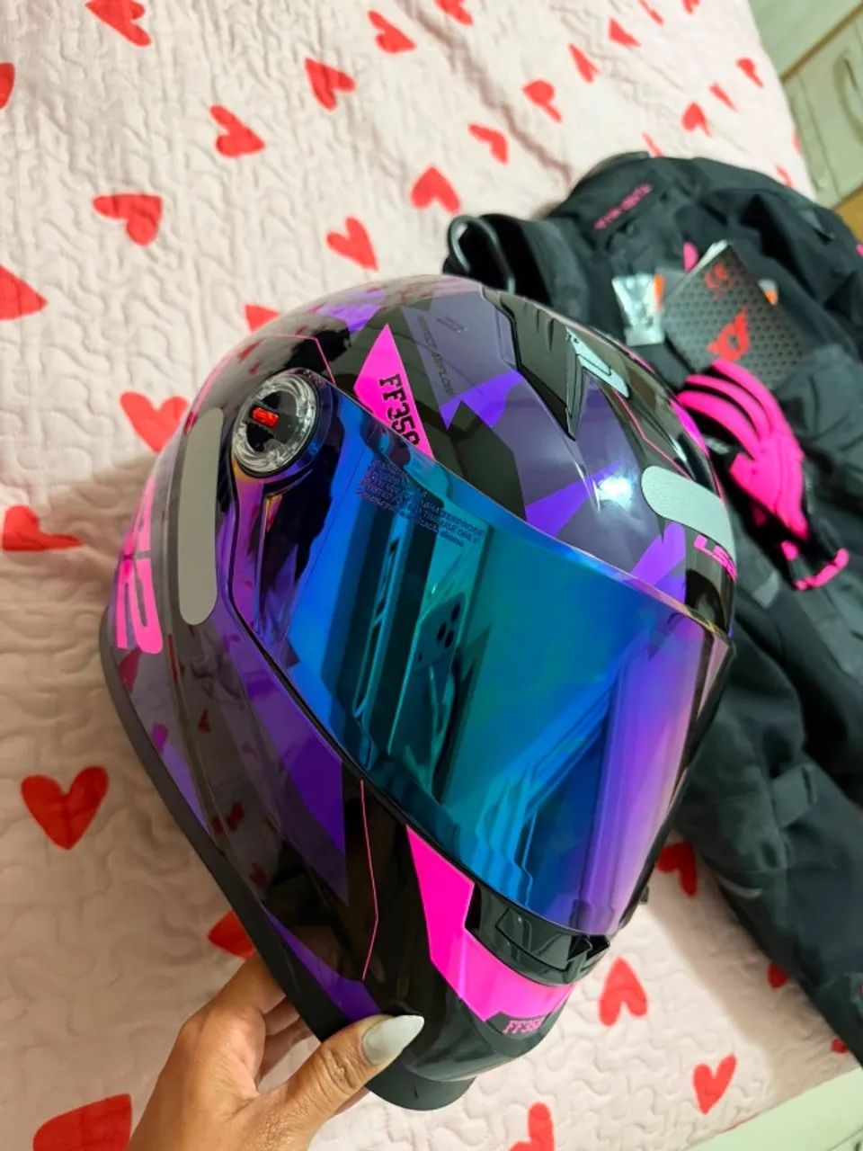 Capacete LS2 FF358 Tank - Rosa/Roxo/Preto - Foto 2