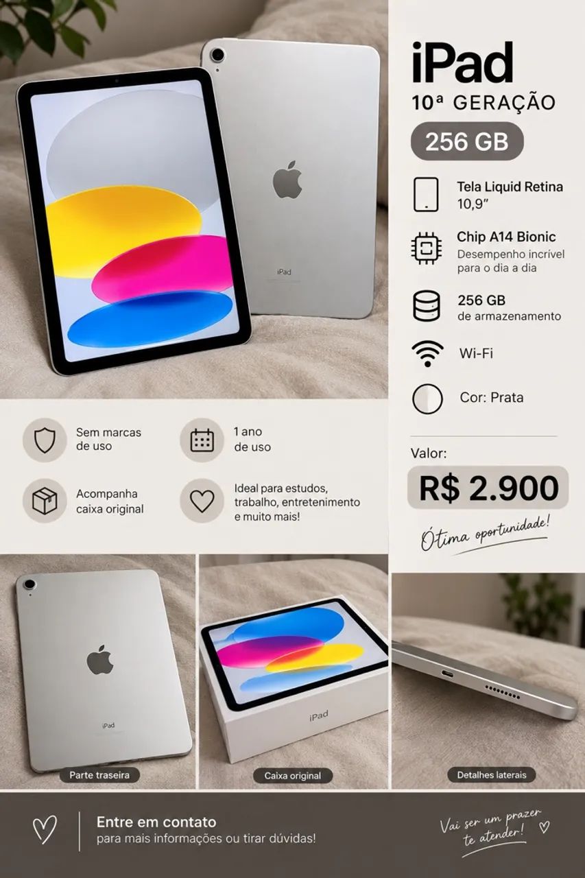 iPad 10° geração, 256GB IMPECÁVEL  - Foto 3