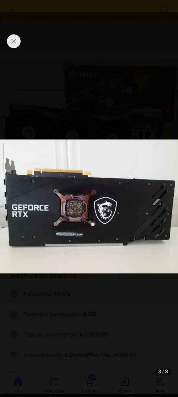 Placa De Vídeo Rtx 3070 8gb Msi Gaming X Trio - Foto 3