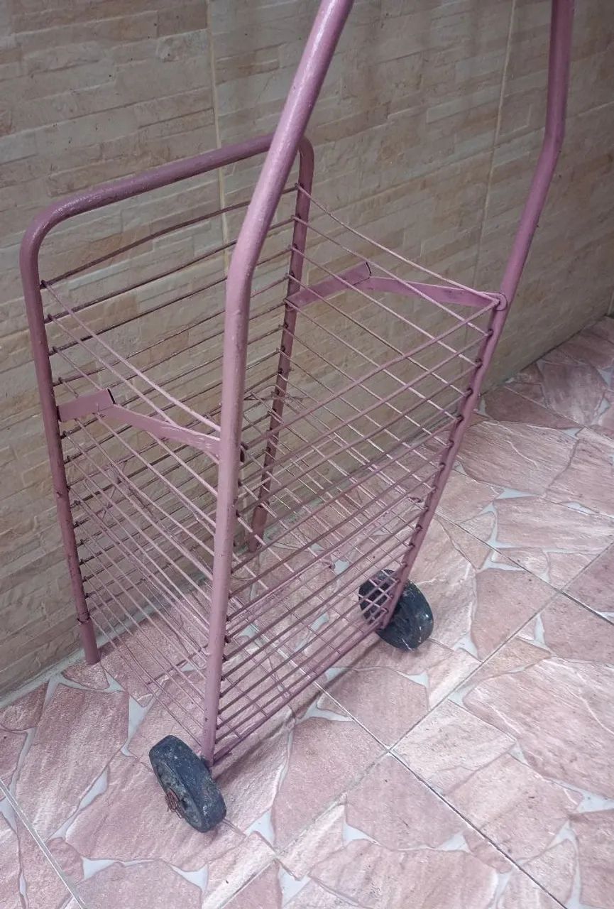 Carrinho de Compras de Ferro Reforçado - Rosa (Entrego no RJ) - Foto 3