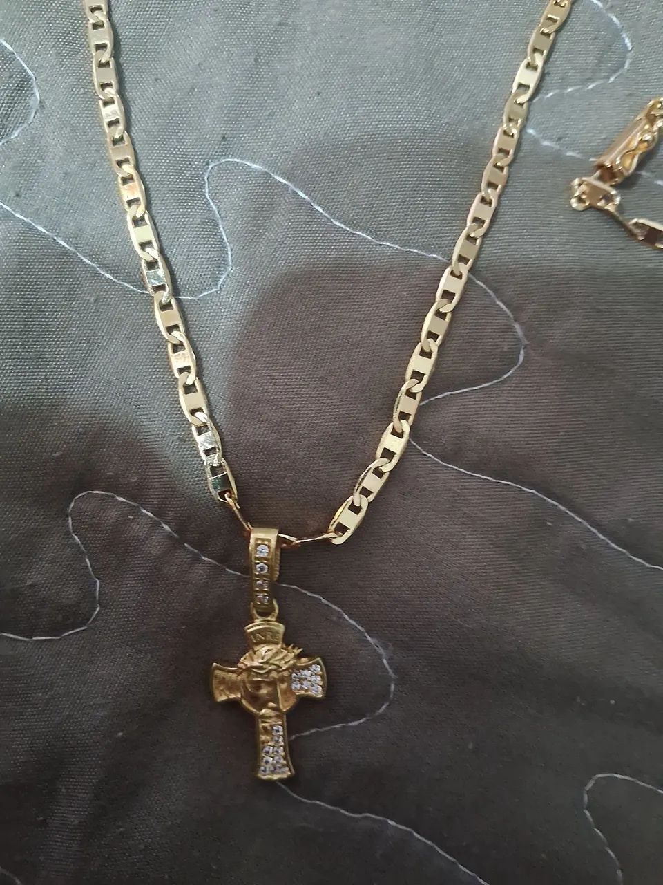 Cordao + pulseira + pingente piasteine banhada ouro