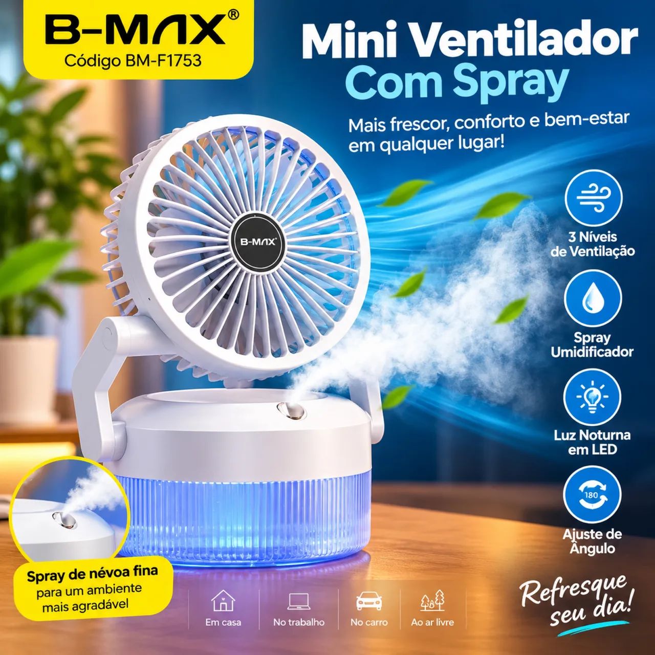 Mini Ventilador e Umidificador 