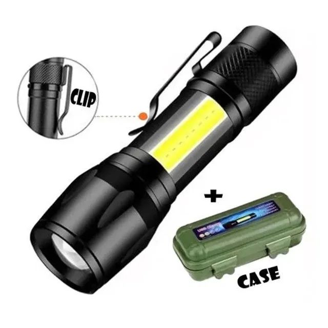 Mini Lanterna Luz Forte com abajur Com Led E Zoom Recarregável