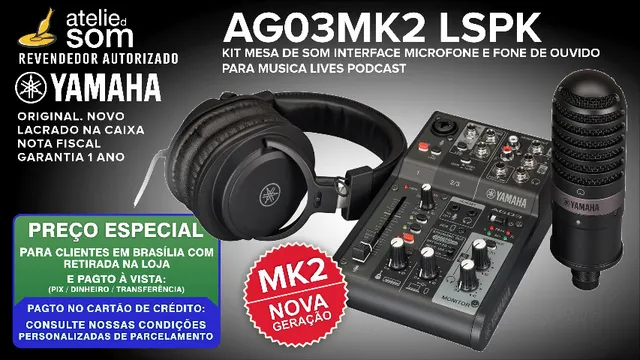AG03MK2 Lspk Yamaha Branca Kit Interface Mic e Fone de Ouvido p