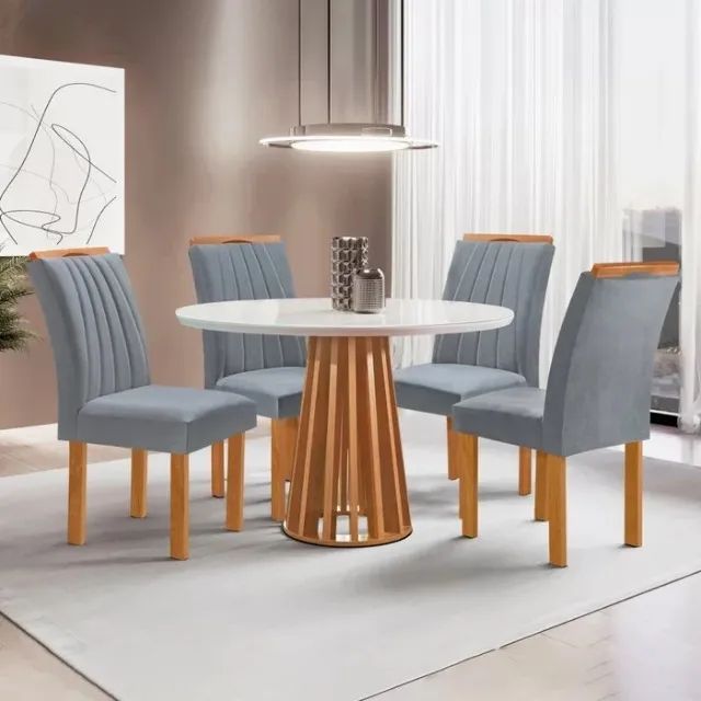 Conjunto de Mesa Berlim 100cm de Diametro com 4 Cadeiras Marselha,
