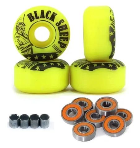 4 RODINHAS DE SKATE STREET 53MM BLACK SHEEP COM ROLAMENTO E ESPAÇADOR - Foto 3