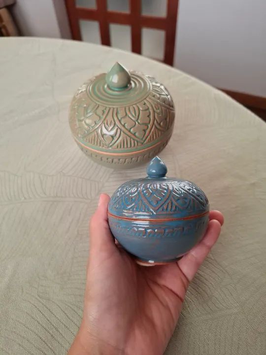 Potes decorativos de cerâmica feitos à mão comprados no Camboja (Ásia) - Foto 5