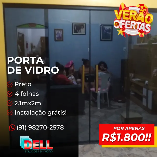 Porta de Vidro Preto 4 Folhas | BRINDE + INSTALAÇÃO GRÁTIS