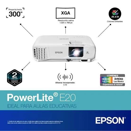Projetor Epson PowerLite E20 - Tecnologia 3LCD com 3.400 lumens