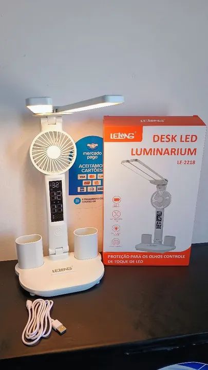 Luminária LED com relógio, ventilador e porta canetas/ PREÇO IMPERDÍVEL  - Foto 4
