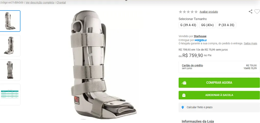 Bota Imobilizadora Pneumática Genesis Walker Longa BREG - Chantal