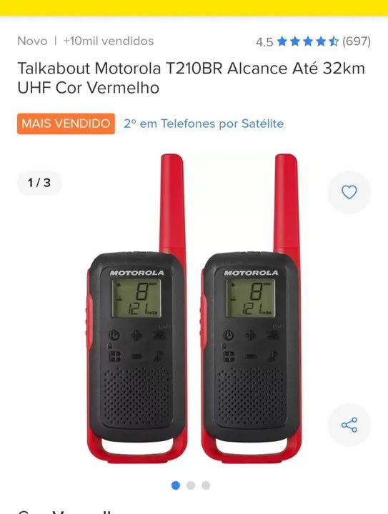 Talkabout Motorola T210BR Alcance Até 32km<br>UHF Cor Vermelho - Foto 3