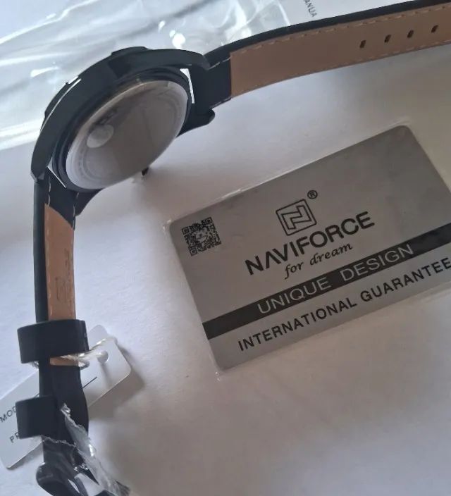 Relógio Naviforce original com pulseira de couro legítimo a prova d'água - Foto 5