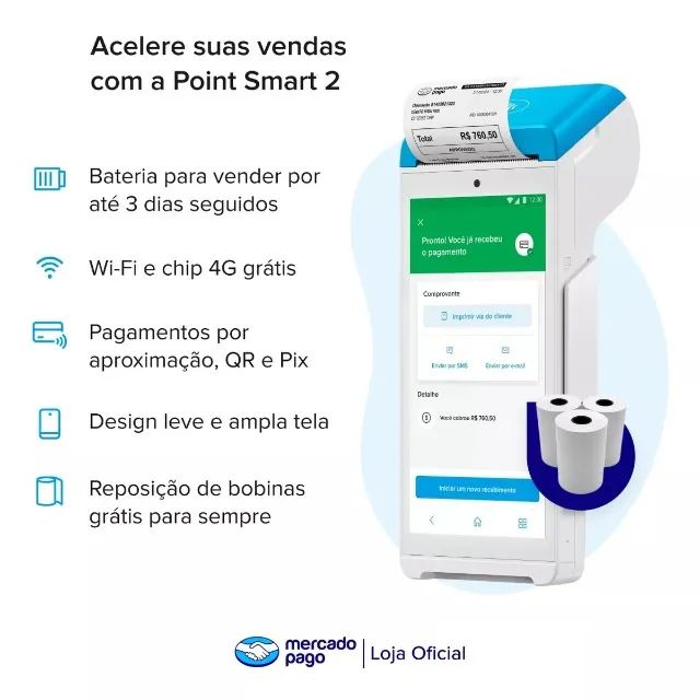 Máquina de Cartão - Mercado Pago - Point Smart 2 - Nova - Foto 2