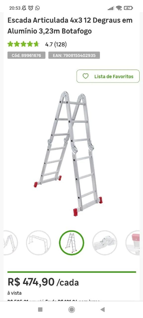 Escada Articulada 4x3 12 Degraus em Alumínio 3,23m Botafogo