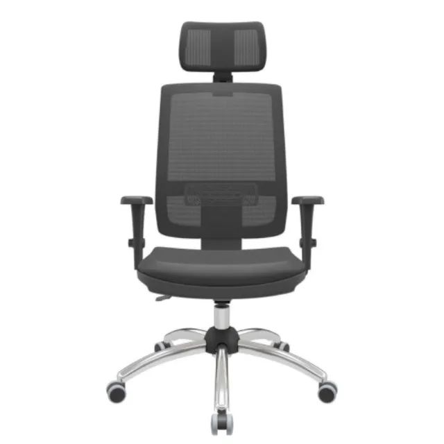 Cadeira Cromada Tela com Relax Braço 3D Apoio de Cabeça