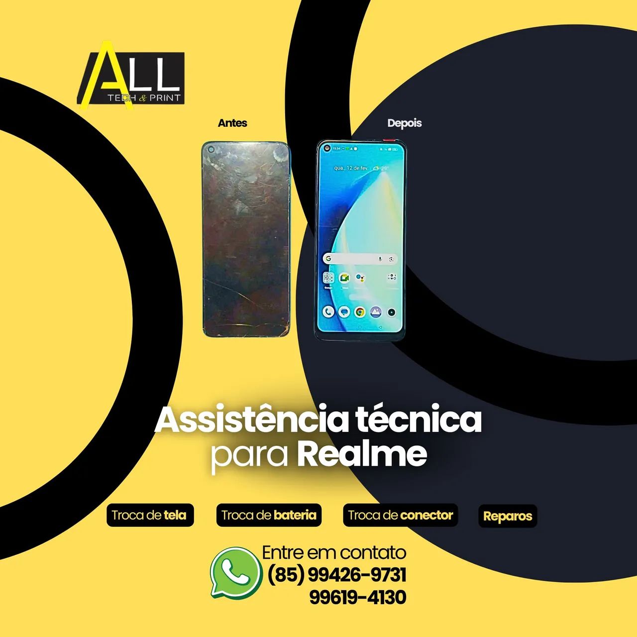 Troca de Tela e Bateria Realme - Serviço Rápido com Garantia em Domicílio! - Foto 2