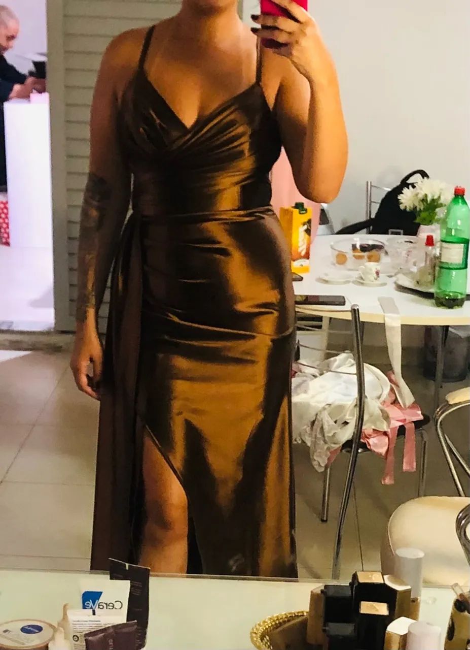 Vestido Longo de Festa Marrom Elegante - Foto 2