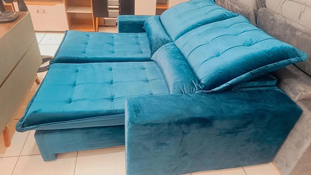Sofá Retrátil Reclinável Azul - Conforto e Estilo Molas Ensacada  - Foto 2