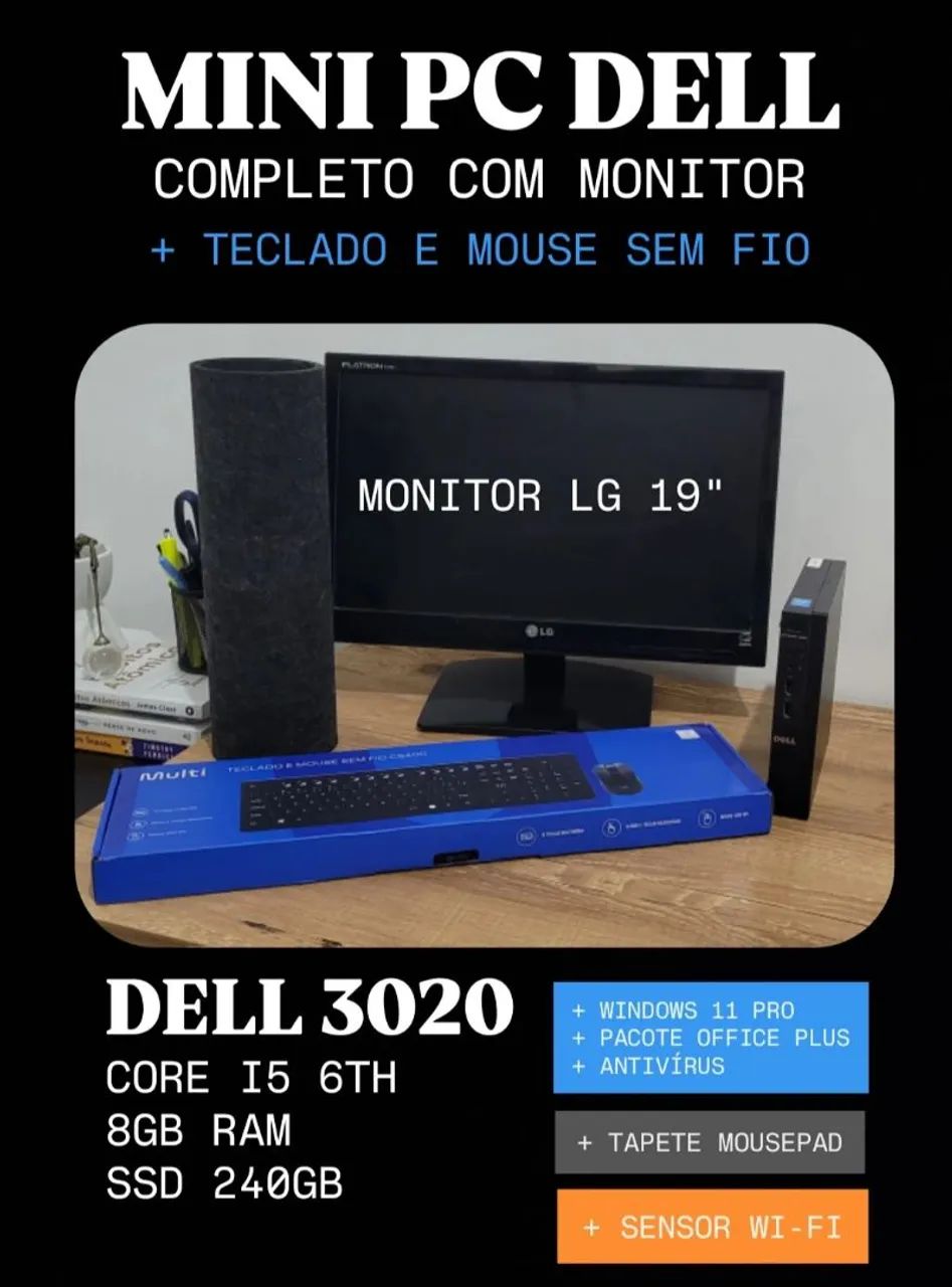Mini PC Dell 3020 Completo Core i5 6th 8GB SSD 240GB Monitor 19 ...