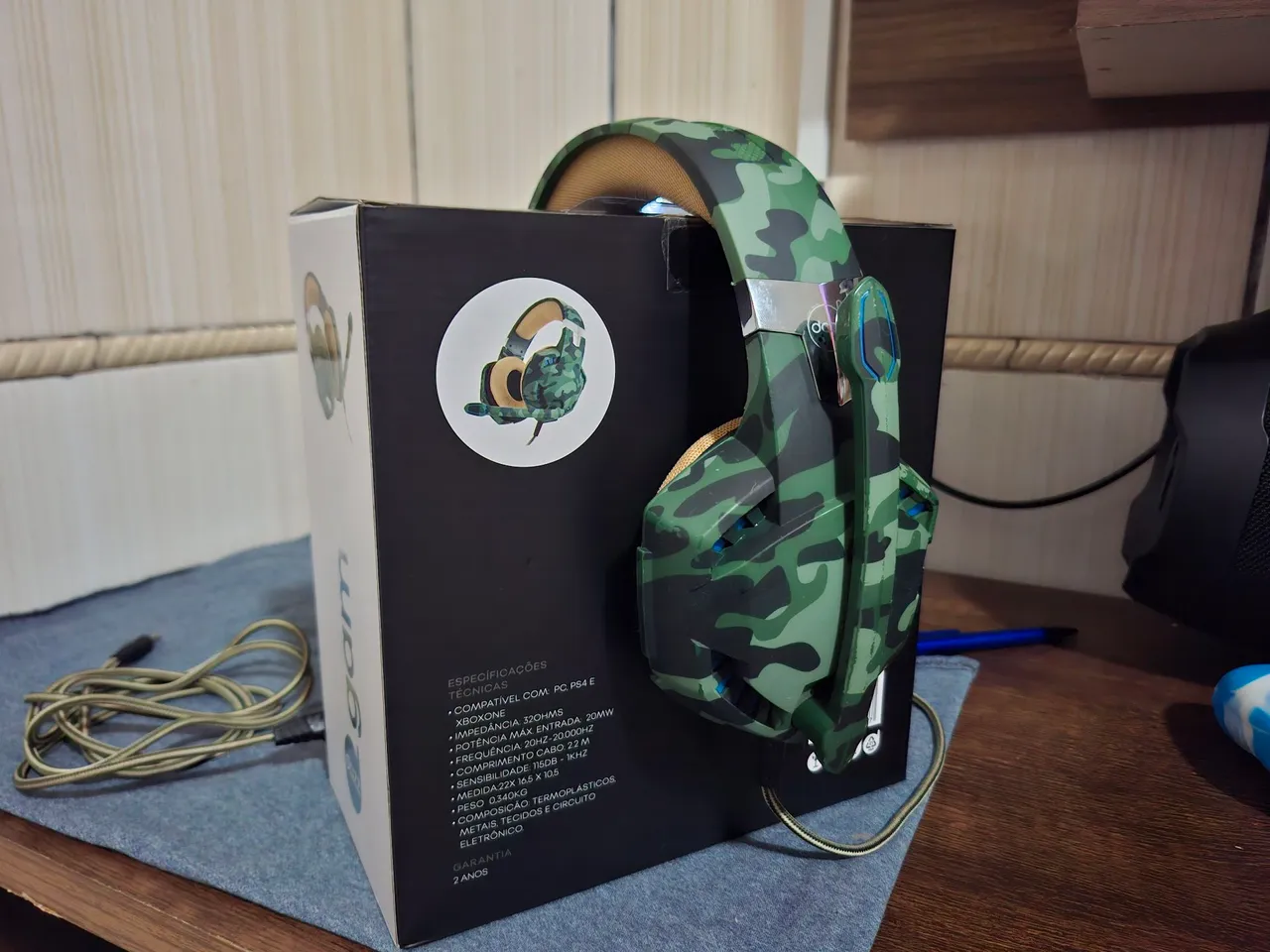 Headset Gamer Camuflado Compatível com PC, PS4 e Xbox