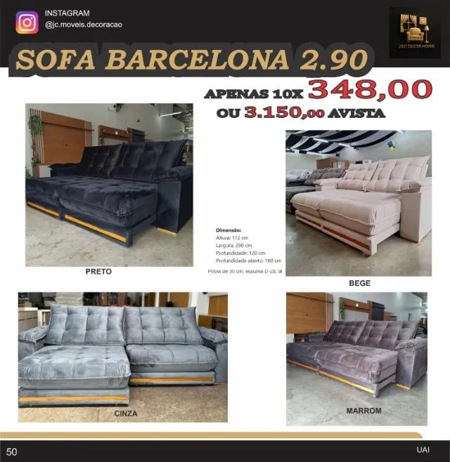 SOFA BARCELONA 2,90CM PROMOÇÃO