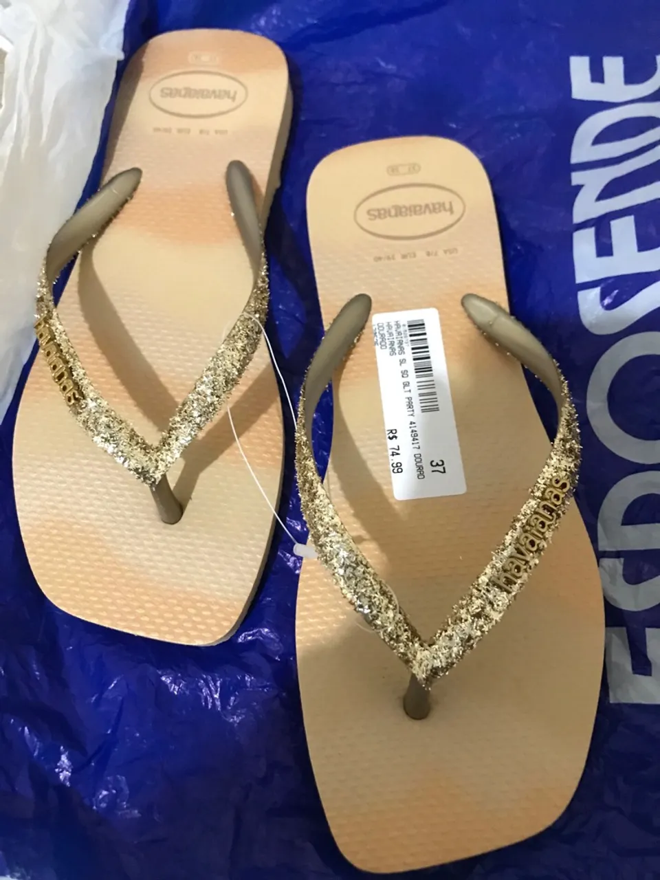 Havaianas Slim Glitter Dourada - Nova TAM 37