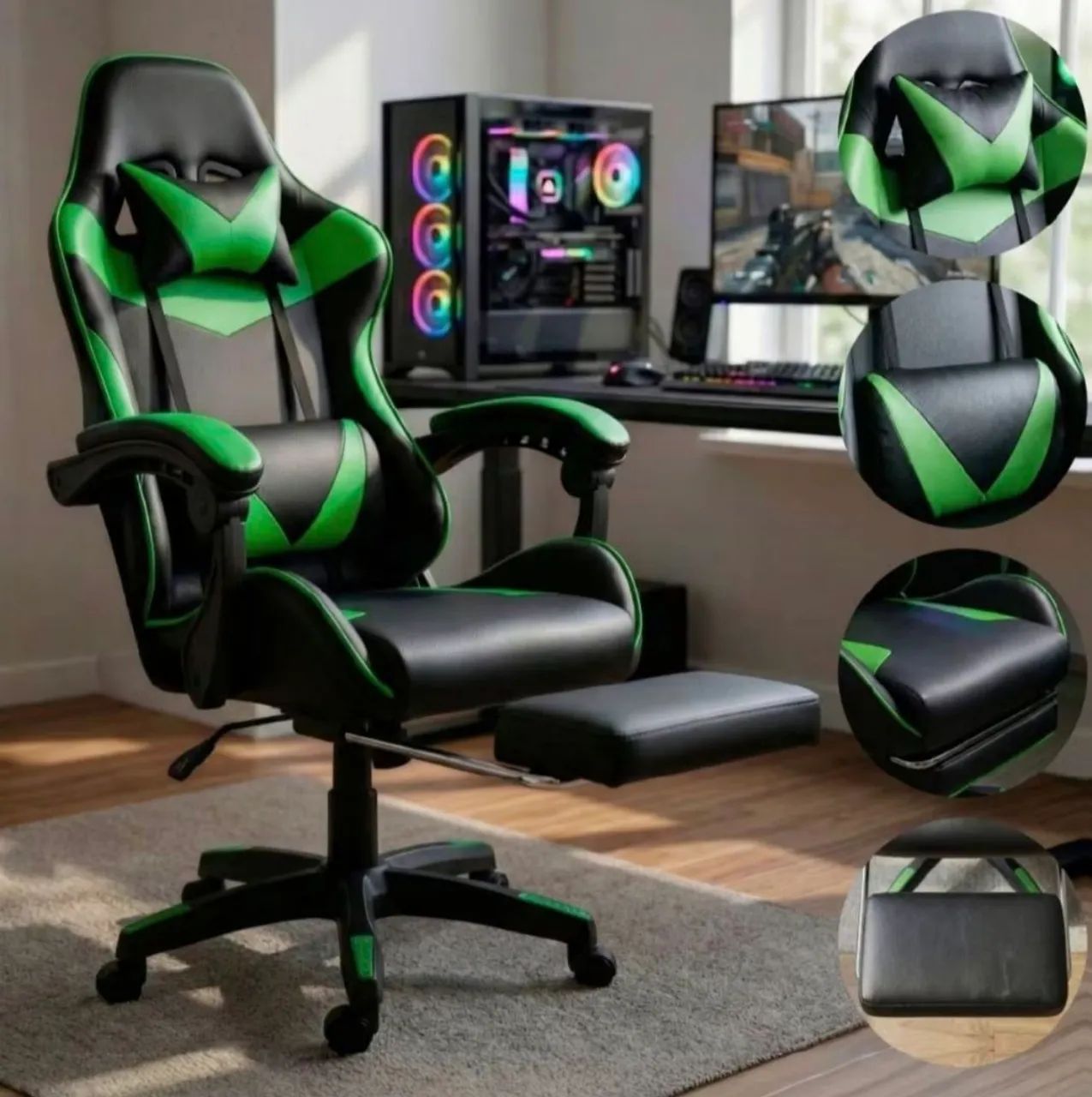 Cadeira gamer nova com caixa preta e verde - Foto 2