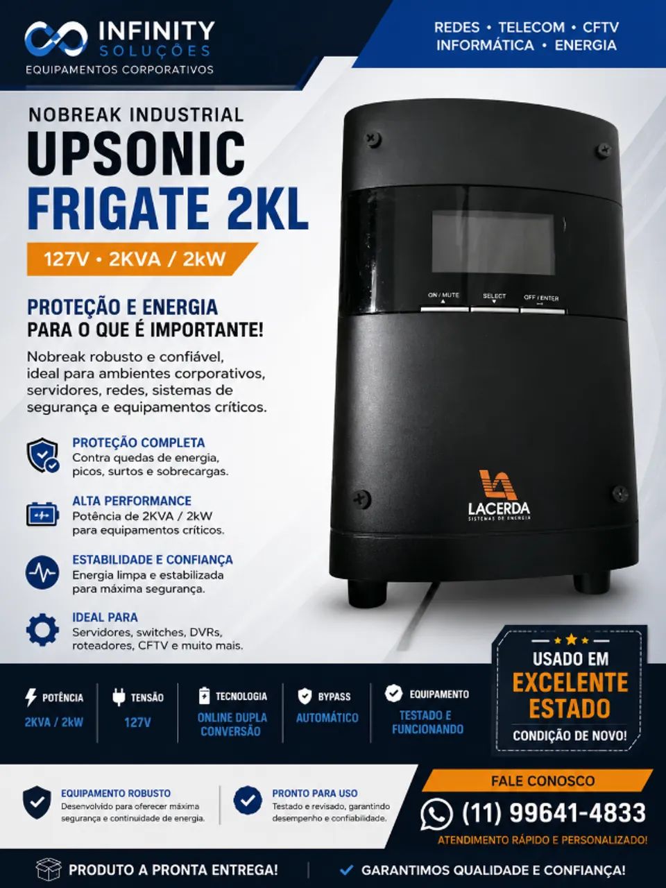 NOBREAK PROFISSIONAL LACERDA FRIGATE 2KL - 2KVA / 2000W - 127V|Lote de 5 Pecas