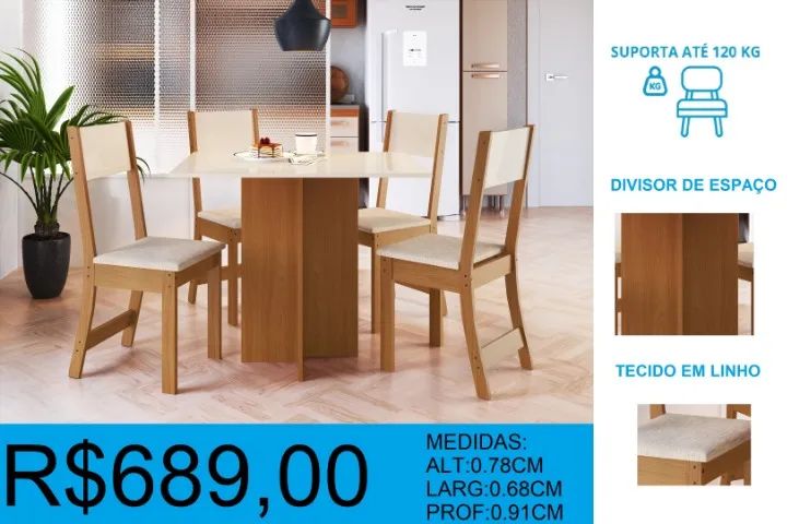 MESA - 4 CADEIRAS - COMPACTA - COMPRE HOJE E RECEBA EM ATÉ 72 HORAS 